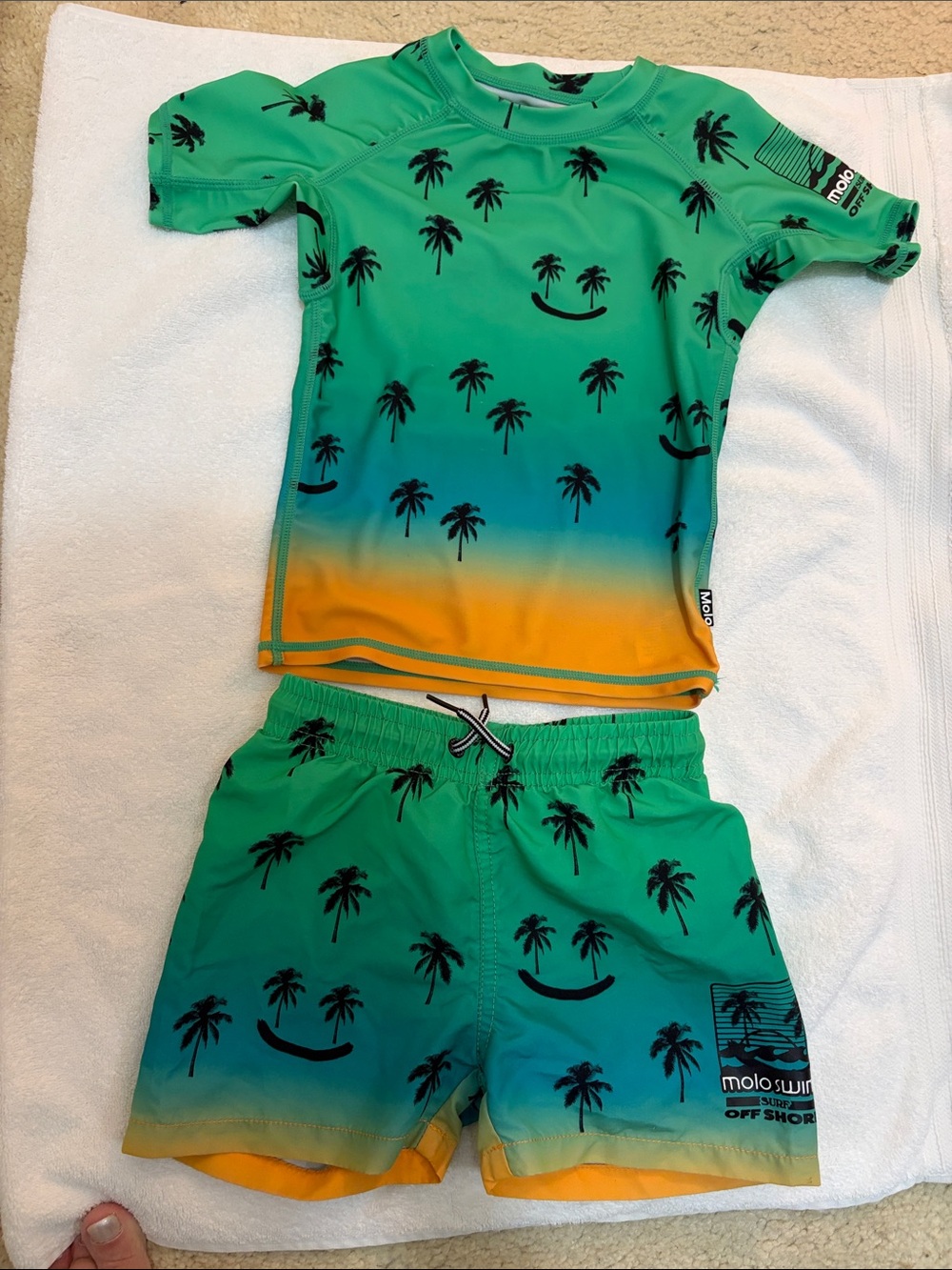 Molo Kids Green to Yellow Ombre Palm Rashguard Set